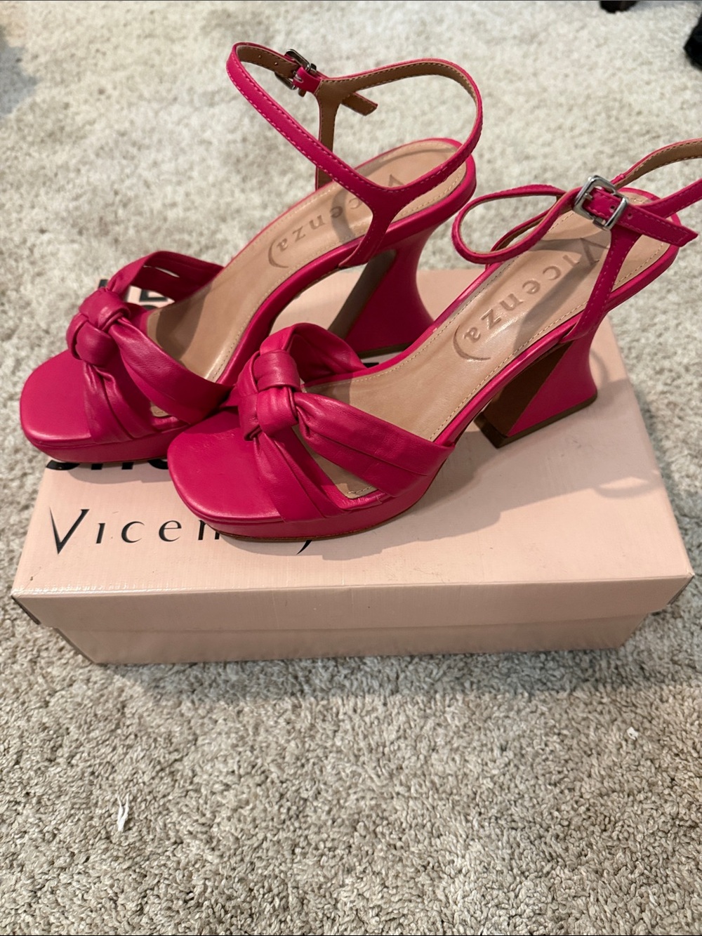 Anthropologie Fuchsia Knot-Strap Block Heel Sandals